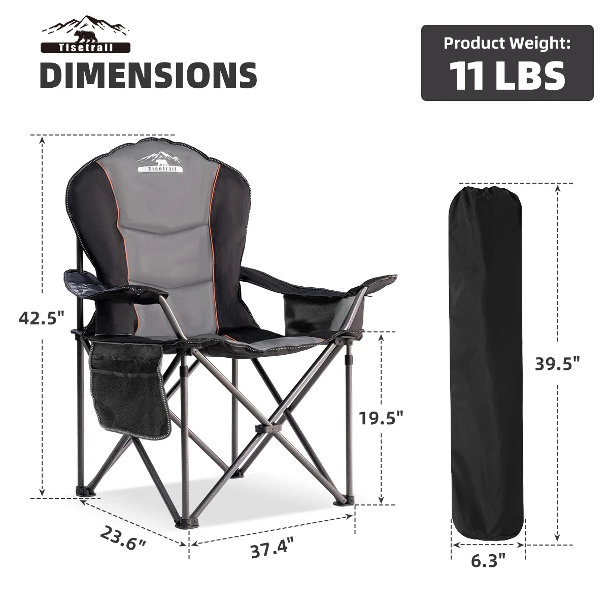 Tisetrail Oversized Camping Chair Folding With Cooler 500LBS