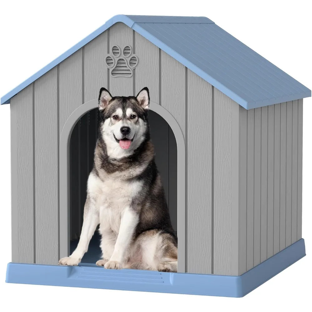 Durable Plastic Outdoor Dog House For Medium To Large Dogs With Elevated Floor