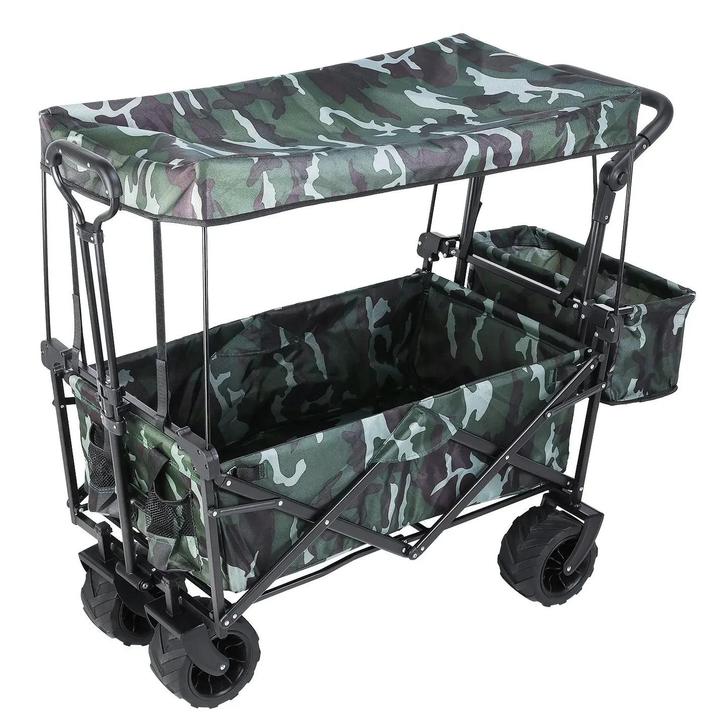 262L Collapsible Garden Cart Wagon with Removable Canopy, 115kg Capacity Push& Pull Utility Cart 600D Oxfort, Off-road wheel