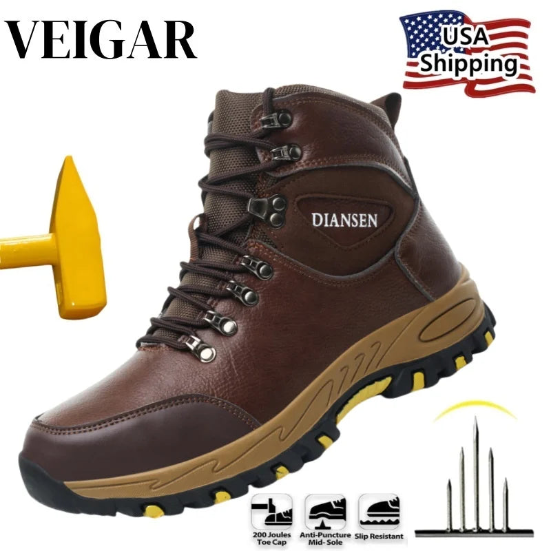 Waterproof Leather Mens Safety Boots Indestructible AntiPuncture Work Shoes