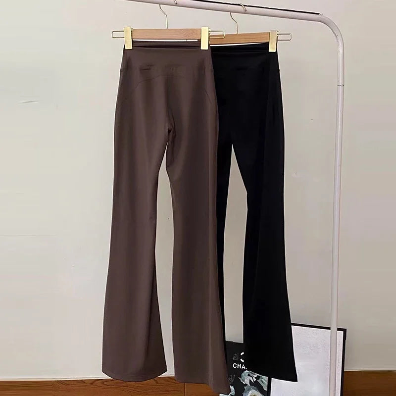 Women's High-Waisted Flared Pants, Elastic Waist, Cinching Hip-Lifting, Casual Yoga Pan for All-Season Exercise and Outdoor Wear