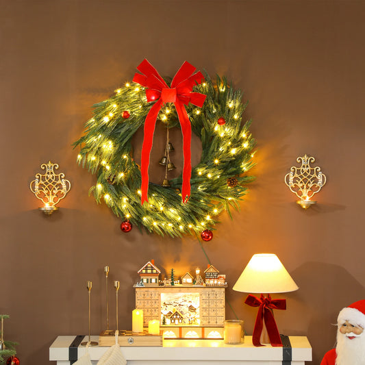 Homcom 36 Inch Christmas Wreath With 100 LED Lights Pre Lit Front Door