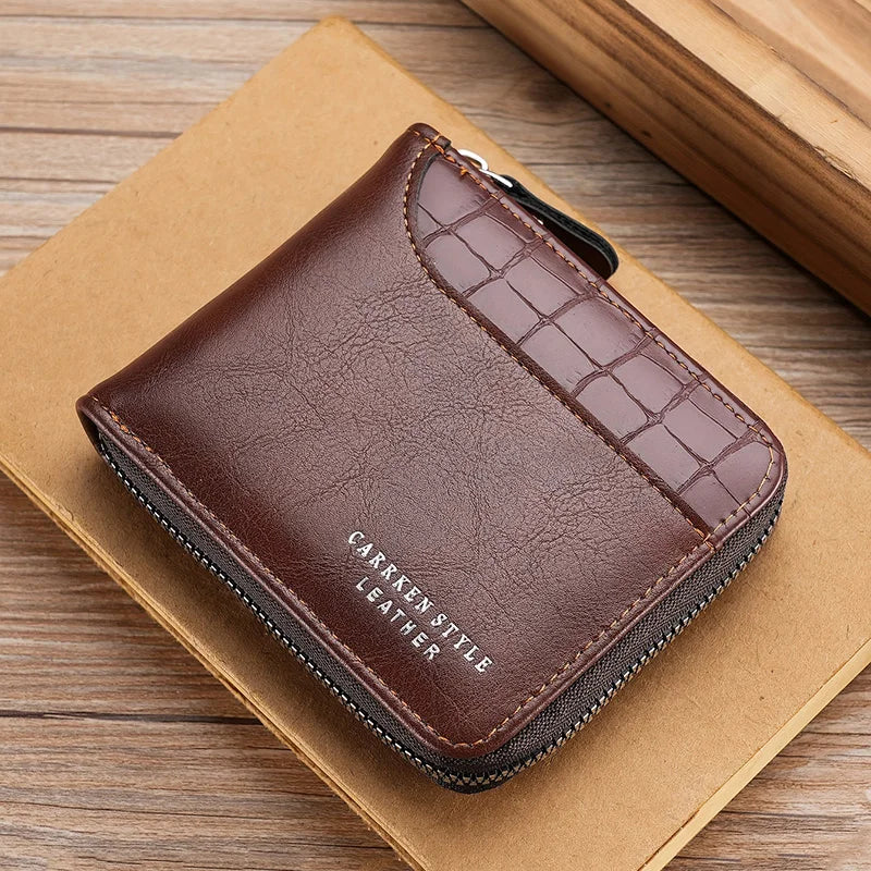 New Short Men Zipper Wallet With Coin Pocket Luxury Patchwork Stone Pattern Retro Purse Quality ID Card Holder For Men