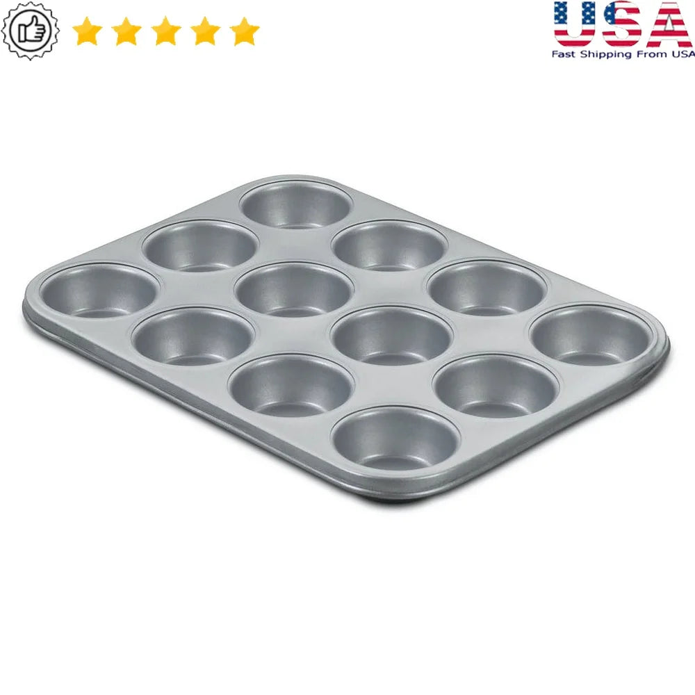 Nonstick 12 Cup Muffin Pan Heavy Gauge Aluminized Steel For Even Heat And Easy Food Release Bakeware Dishwasher Safe