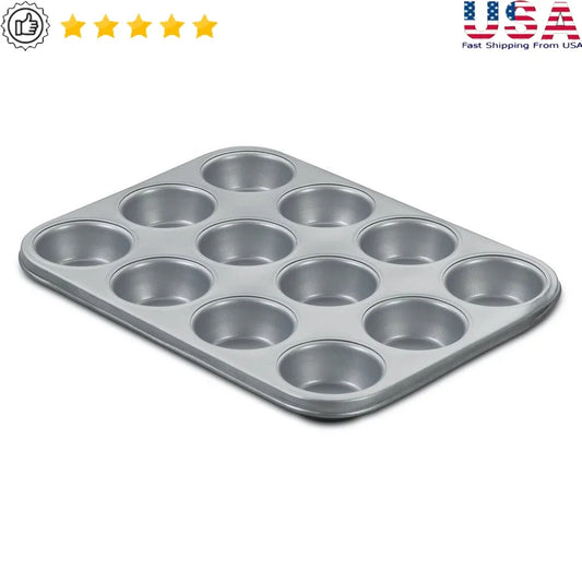Nonstick 12 Cup Muffin Pan Heavy Gauge Aluminized Steel For Even Heat And Easy Food Release Bakeware Dishwasher Safe