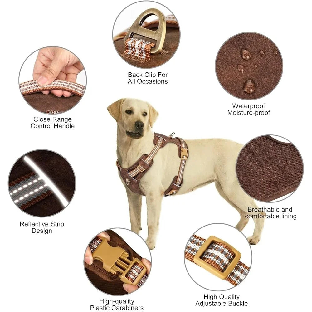 No Pull Reflective Soft Dog Harness Oxford Leather Vest