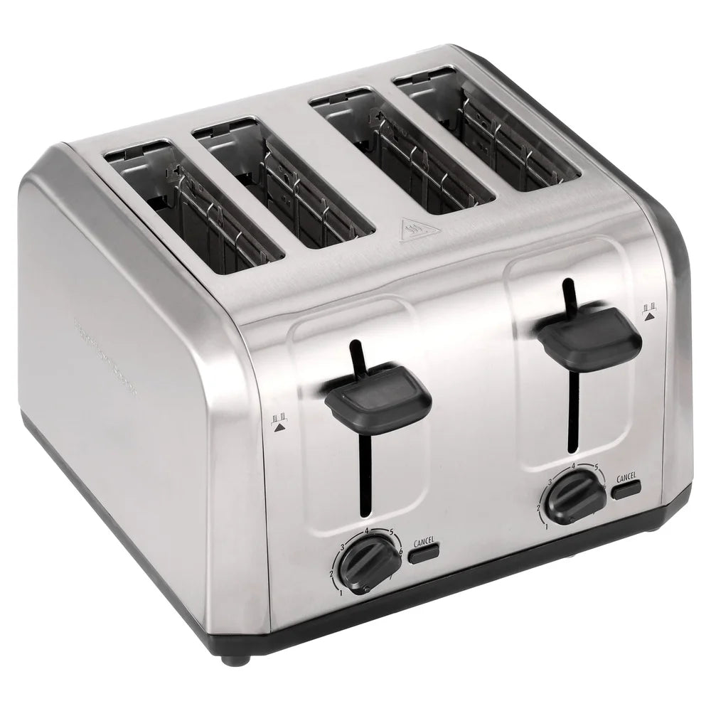 Brushed Stainless Steel 4 Slice Toaster Extra Wide Slots Toast Boost Auto Shutoff Slide Out Crumb Tray 7 Shade Settings