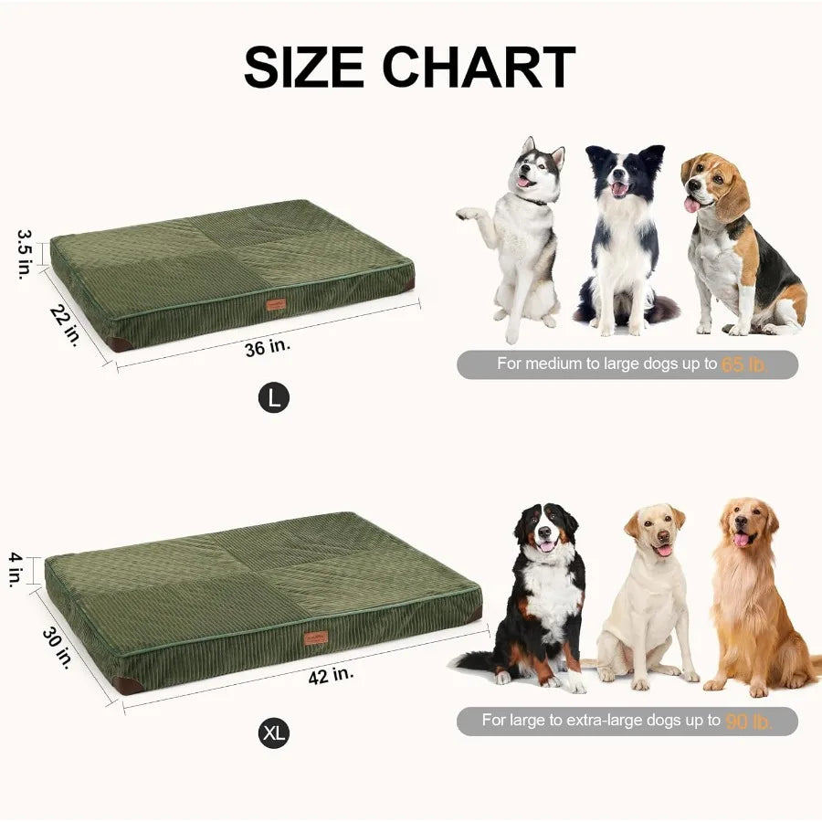 Large Waterproof Dog Bed With Egg Crate Foam Support Washable Cover Plush Corduroy Exterior Anti Slip Bottom