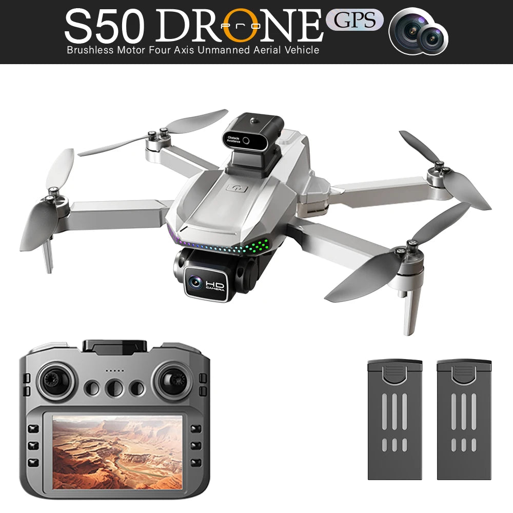 S50 Pro GPS Drone With 2 Batteries, 4.5-Inch Screen Remote, Real-Time HD Camera