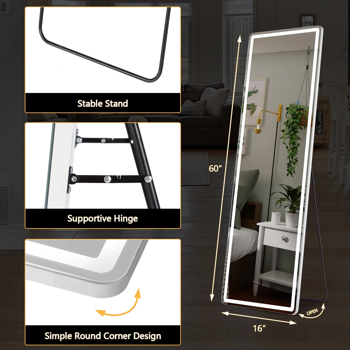 JHK Full Length Mirror Aluminum Alloy Frame Standing Or Wall Hanging 59x16 64x21