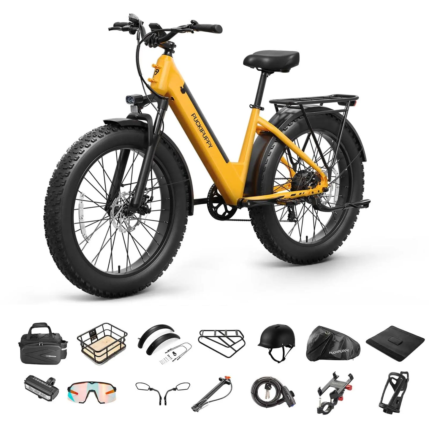 PUCKIPUPPY Samoyed Electric Bike 960W Peak 28 MPH Commuter E Bike 26 Inch Fat Tire Electric Bicycle 2 Year Warranty
