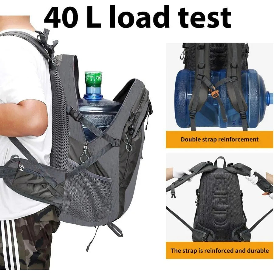 40L Waterproof Hiking Backpack For Men Women Outdoor Gray