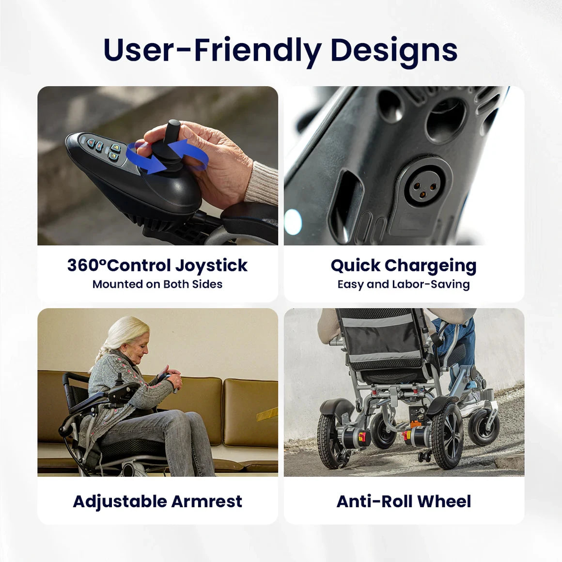 Electric Wheelchair For Adults Foldable All Terrain Motorized 264 Lbs