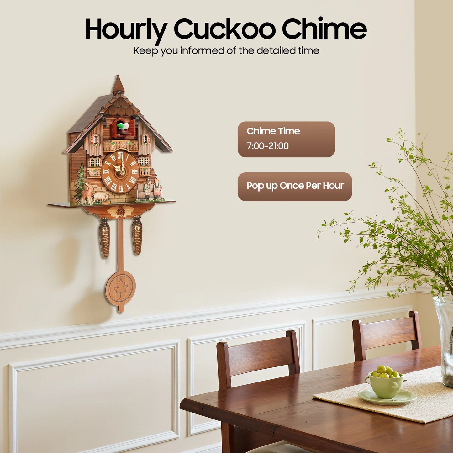German Style Cuckoo Clock With Bird Chime Battery Operated Wall Mounted Clock