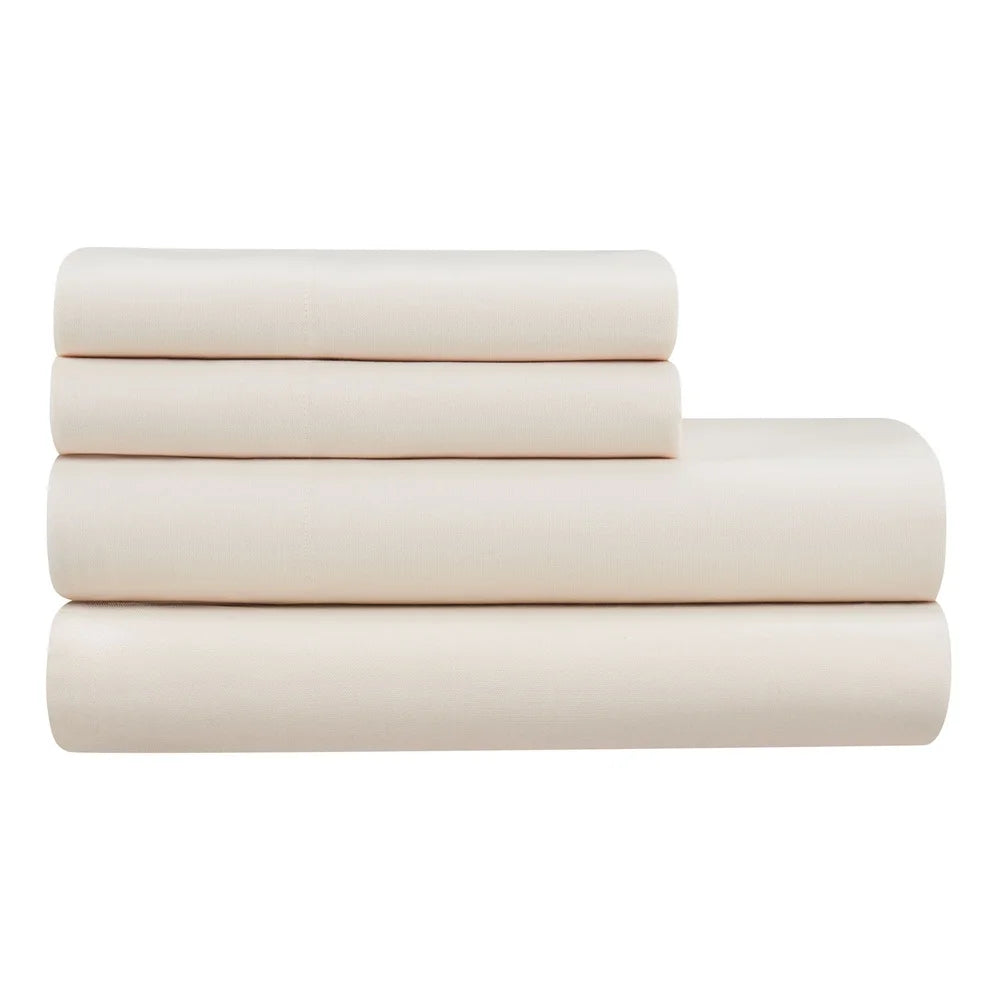 King Size 4-Piece Tan Lyocell Linen Blend Percale Bed Sheet Set Moisture Wicking Durable Soft Bedding All Season Use