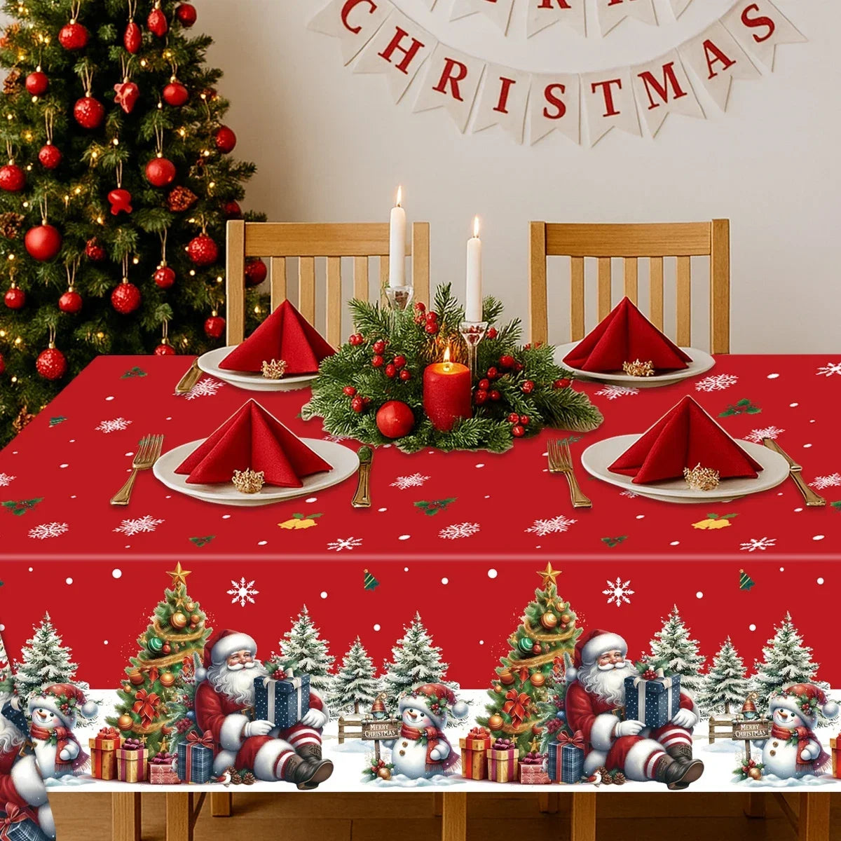 Christmas Snowflake Plastic Tablecloth For Navidad Natal And New Year Decor