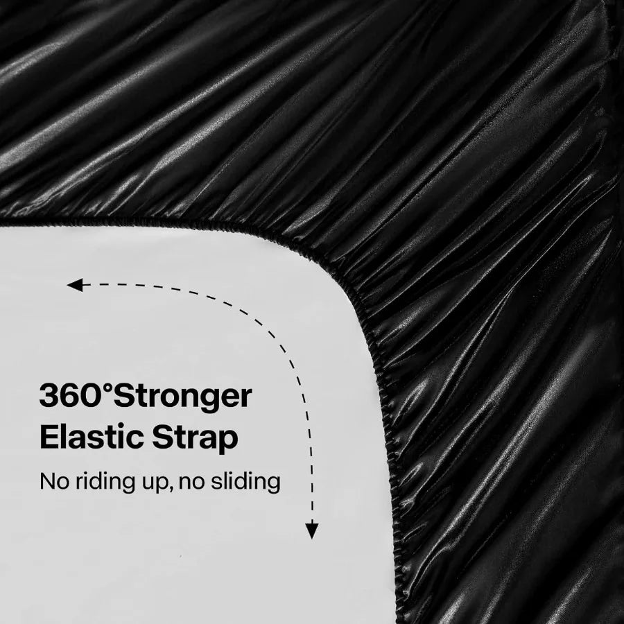 Luxury Soft Black Satin Sheets Queen Size 4 Piece Set