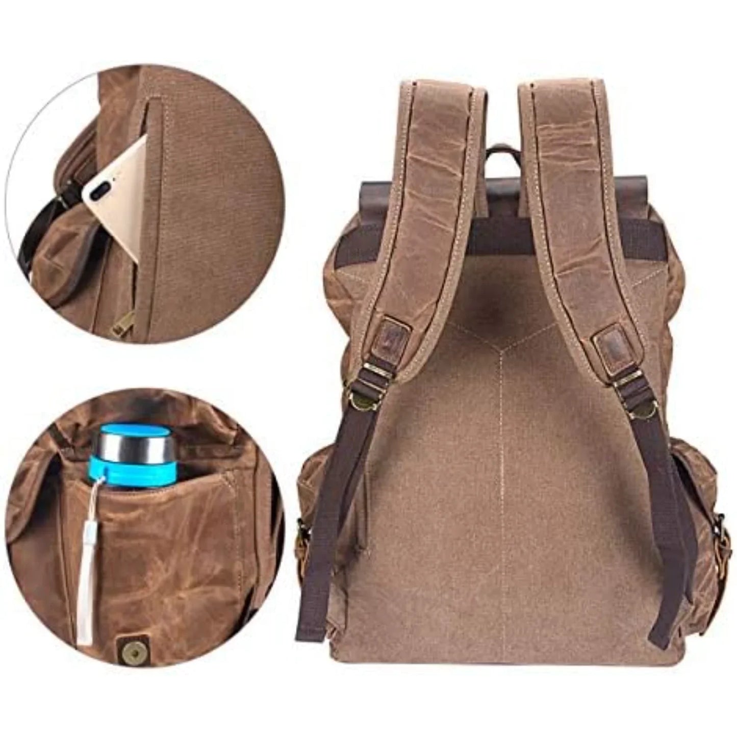 Wudon Leather Backpack Men Waxed Canvas Travel Rucksack