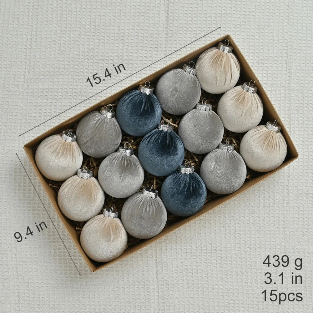 15Pcs Velvet Christmas Ball Set 8cm Ornaments With Gift Box