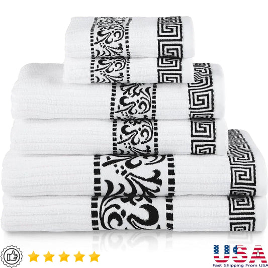 Premium Cotton Towel Set Six Piece Greek Pattern Towels