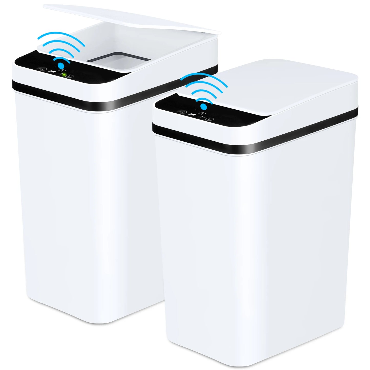 2 Pack 12L Bathroom Slim Touchless Motion Sensor Trash Cans With Lid White