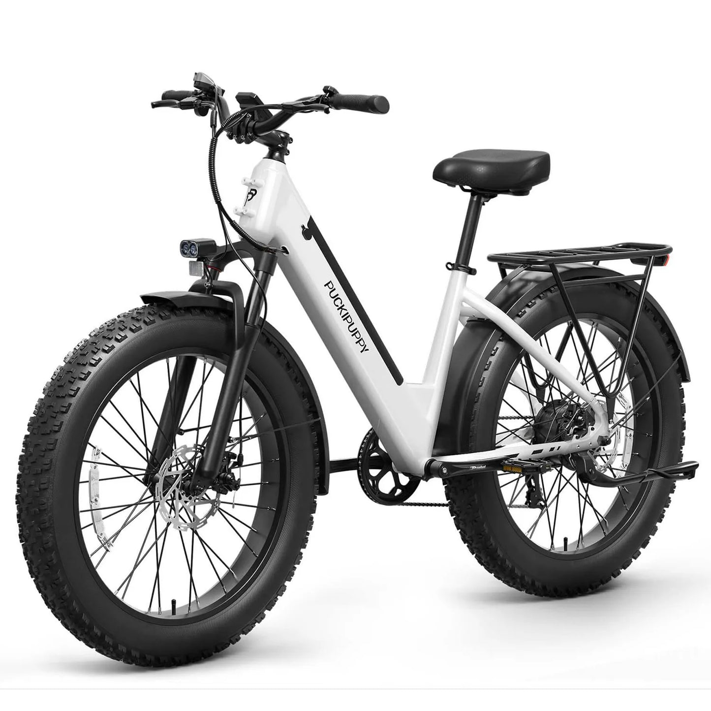PUCKIPUPPY Samoyed Electric Bike 960W Peak 28 MPH Commuter E Bike 26 Inch Fat Tire Electric Bicycle 2 Year Warranty
