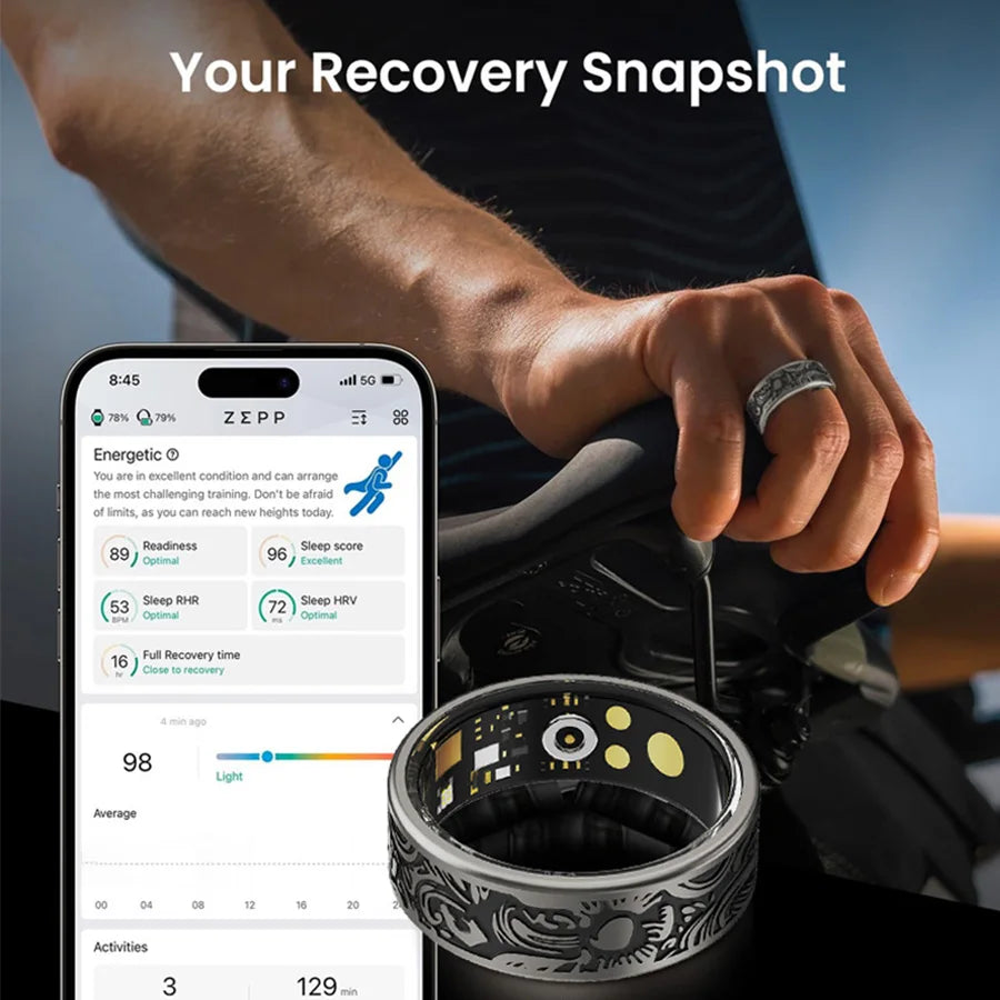 Smart Ring Fitness Tracker Sleep Monitor Pedometer 20 Modes IP68 Stainless Steel