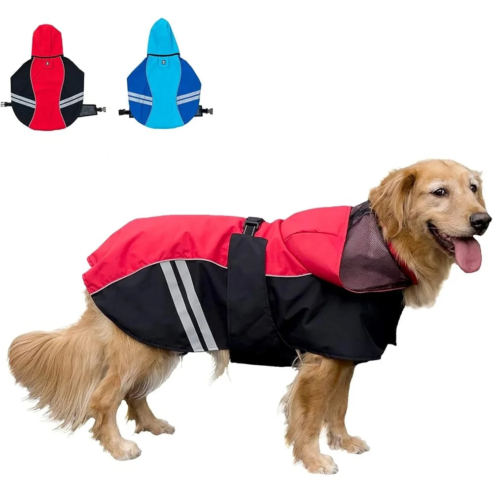 Dog Raincoat Waterproof Full-Body Jacket Reflective Straps Lightweight Hooded Rainwear Medium Large Dogs Safety Outdoor Hiking