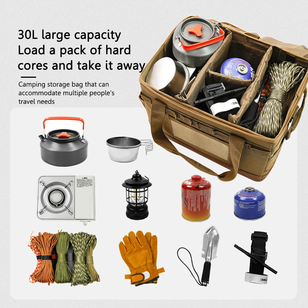 30L Camping Utensil Organizer Collapsible Storage Bag Car Trunk Large Capacity Detachable Multifunctional Stove Case