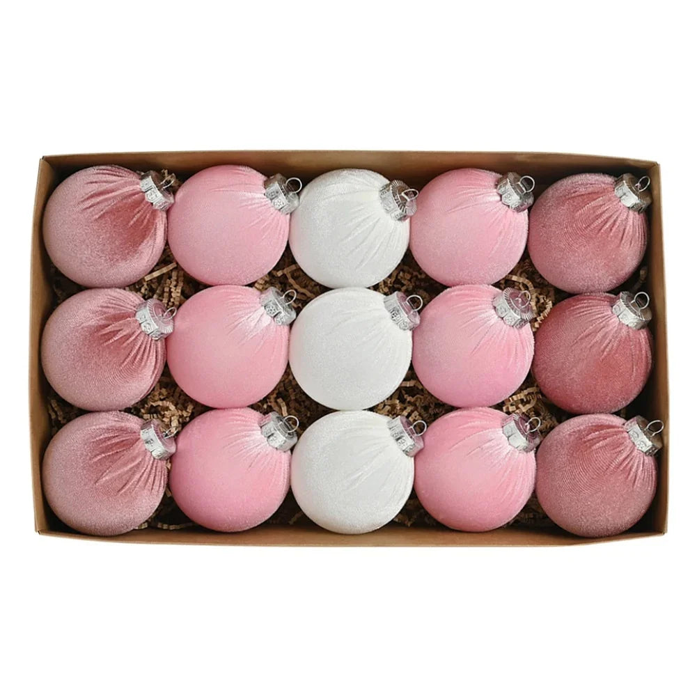 15Pcs Velvet Christmas Ball Set 8cm Ornaments With Gift Box