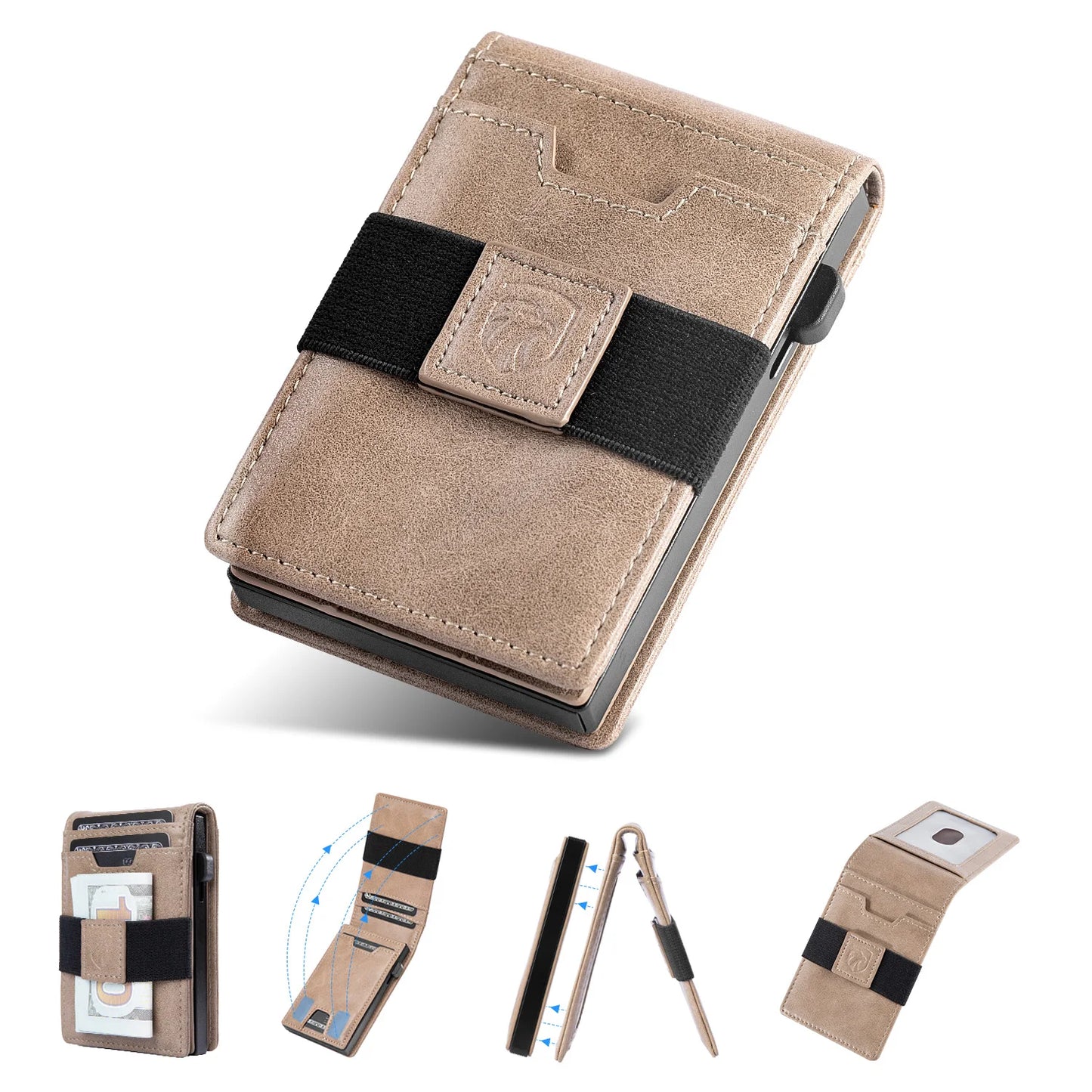 Leather Card Wallet Flip Holder Up To Six Cards Unisex