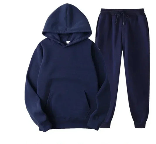 Unisex Thick Fleece Tracksuit Hoodie Set With Pullover And Jogger Pants