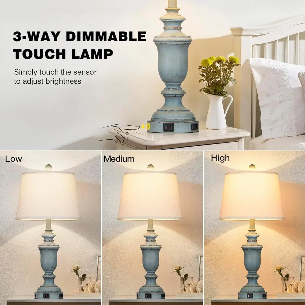 Coastal Table Lamps 2 Pack With USB Ports 3 Way Dimmable