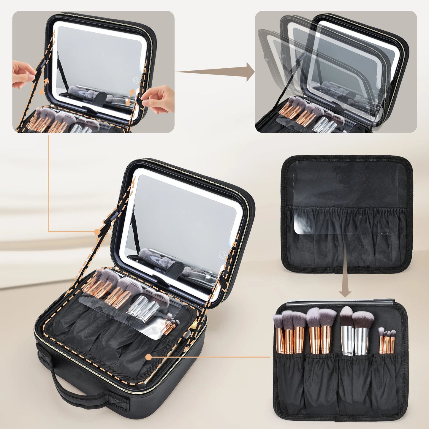 Makeup Bag With LED Mirror 3 Modes Lights Vanity Travel Case With Lighted Mirror