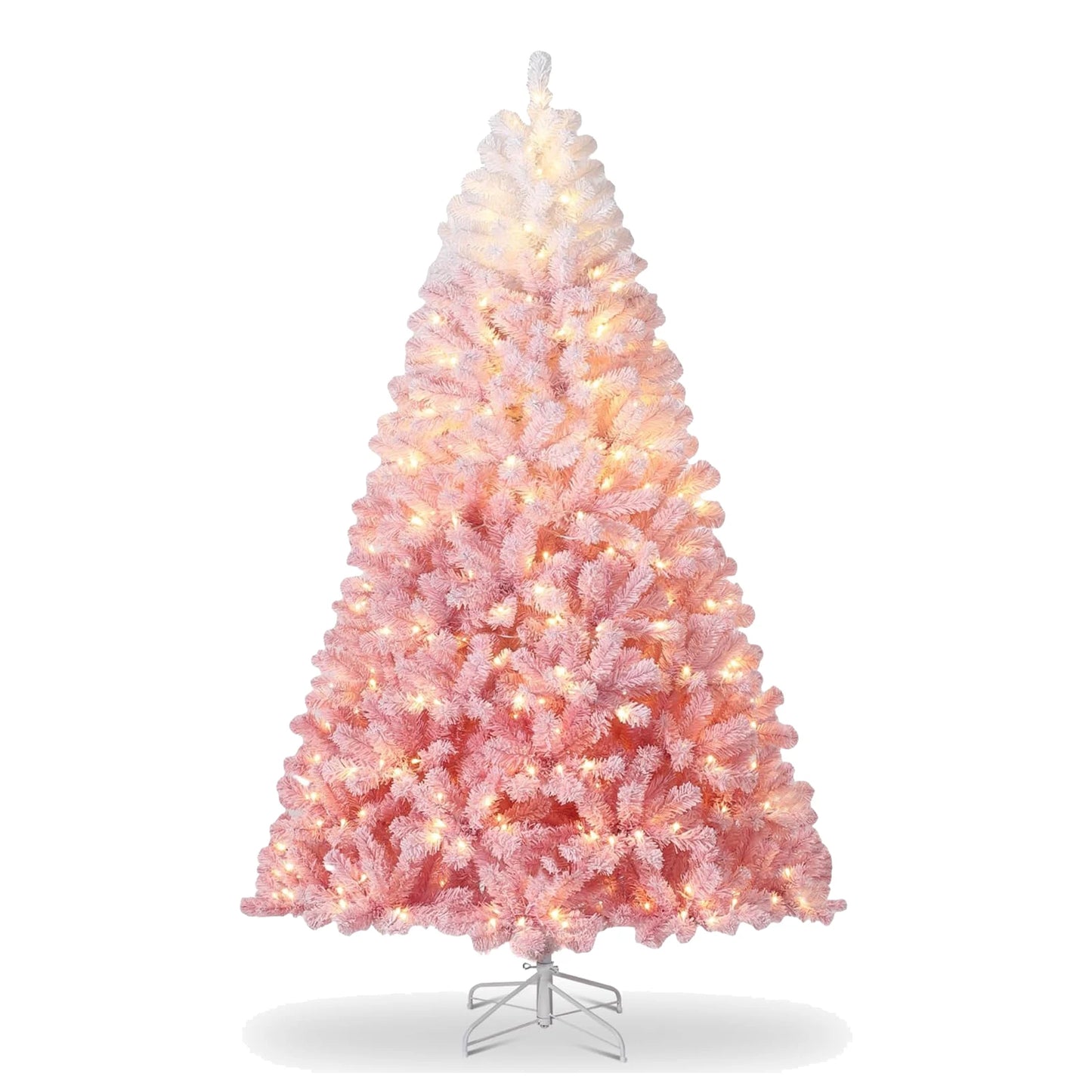 9 Foot Artificial Pre Lit Flocked Christmas Tree Pink Gradient for Home Decor