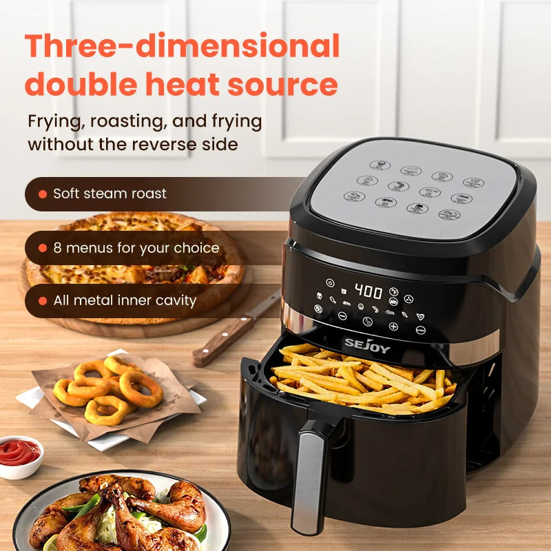 SEJOY 6 Quart Air Fryer Toaster Oven Digital Display 8 Presets Visible Window