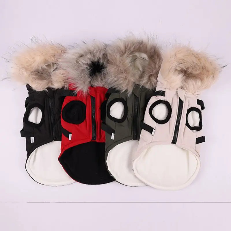 Autumn Winter Warm Dog Jacket With Harness Hooded Padded Coat Imitation Fur Hat