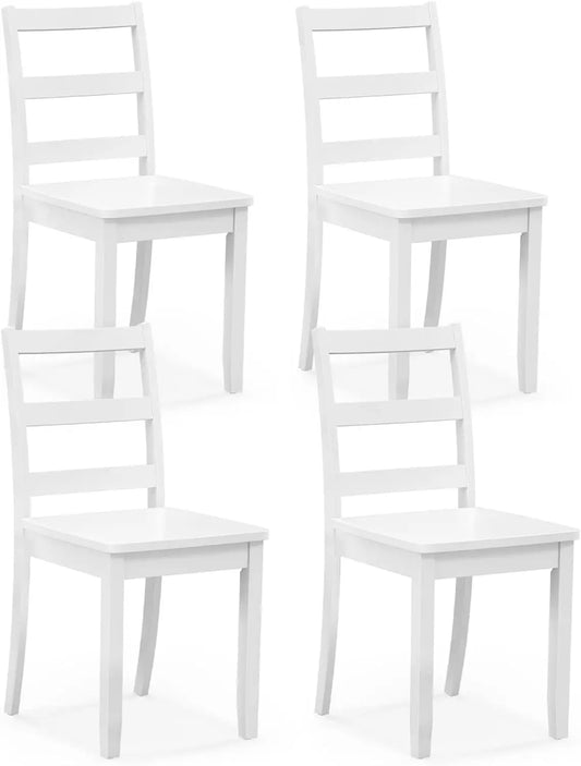 White Farmhouse Wooden Ladder Back Dining Chairs Set Of 4