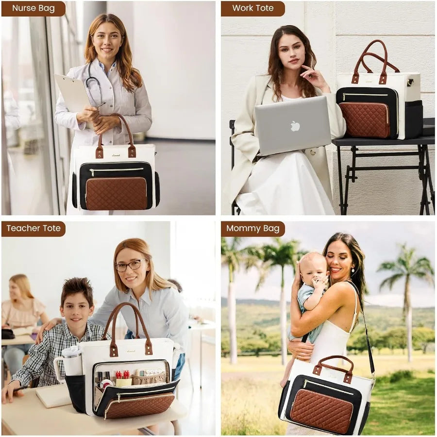 17 Inch Laptop Tote Bag For Women Professional Briefcase With Cup Holder Pockets