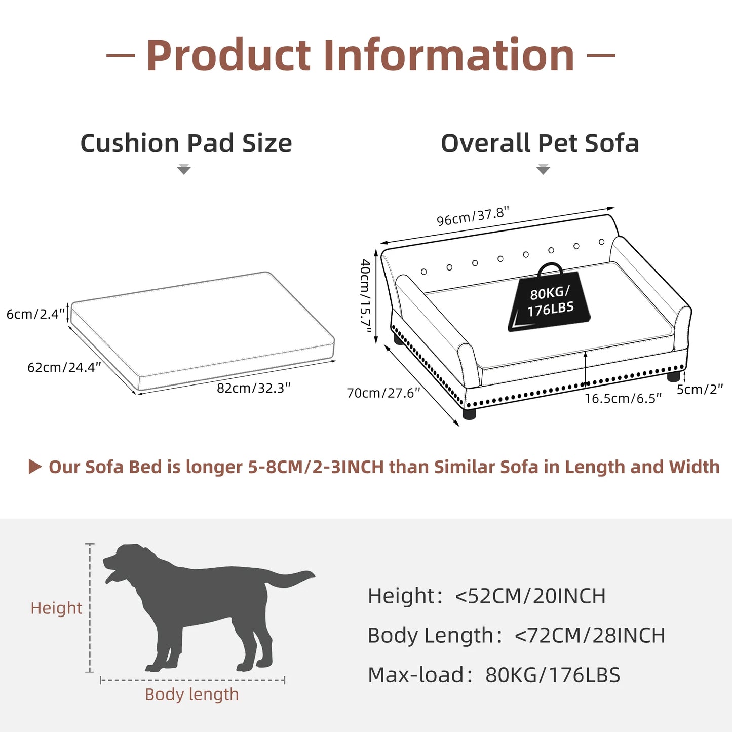 Elevated Dog Bed Sofa Microfiber Leather Cover Extra Large Removable Cushion