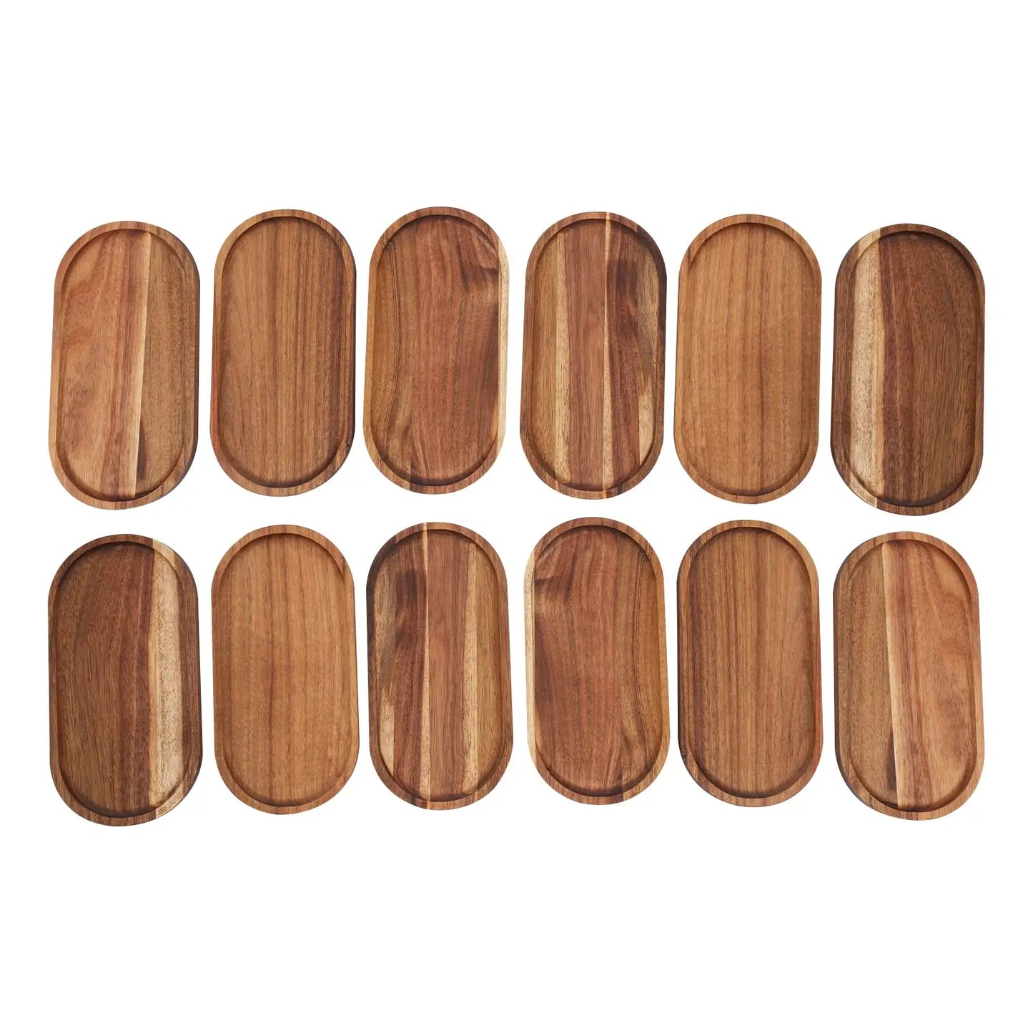 Oval Wooden Serving Tray Set of 12 10x5x0.78in for Coffee Table Decor