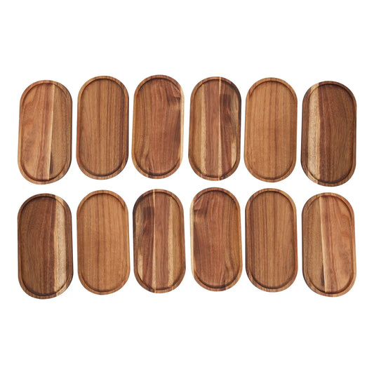 Oval Wooden Serving Tray Set of 12 10x5x0.78in for Coffee Table Decor