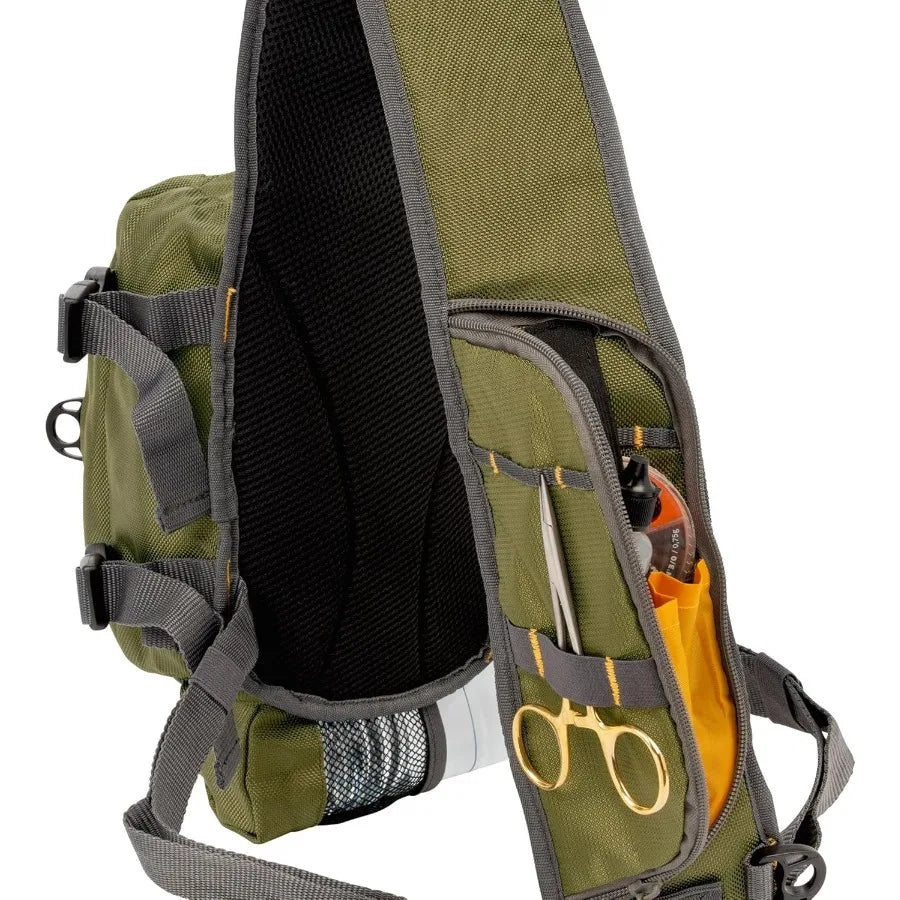 Cedar Creek Fly Fishing Sling Pack Fits 4 Tackle Boxes Gray Lime Olive Green