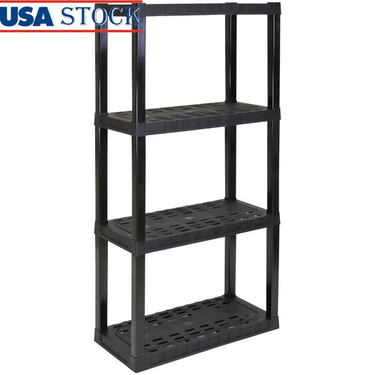 Heavy Duty Plastic Garage Storage Shelf 4 Tier Tool Free Assembly 400 Lb