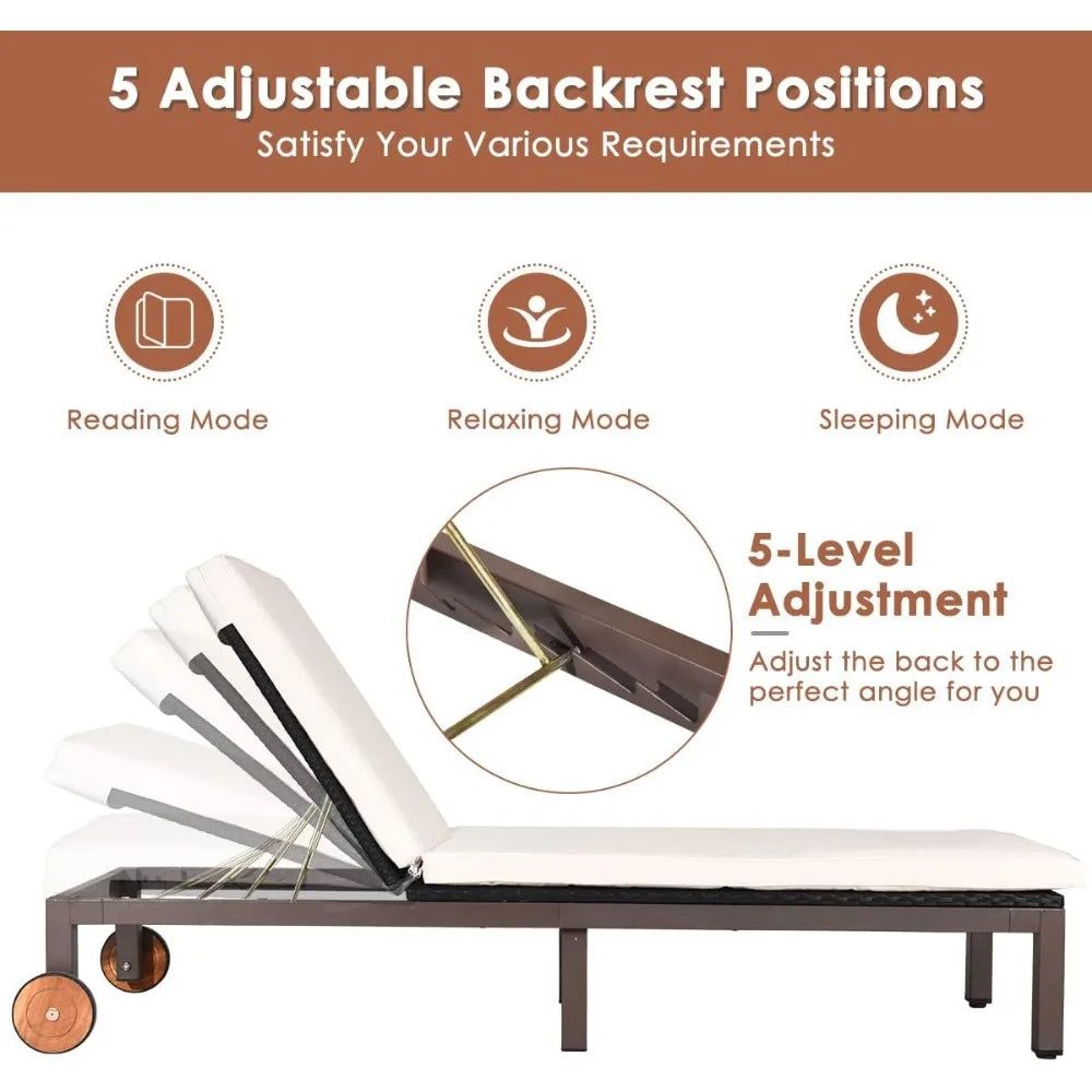 Adjustable Outdoor Wicker Lounge Chair Recliner With Cushion