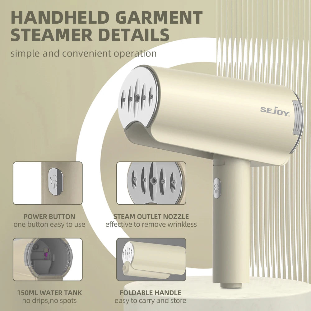 Sejoy Portable Garment Steamer 150ml Handheld Fast Heat 1000W For Home Travel