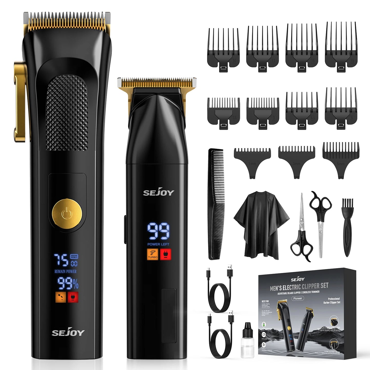 Sejoy Professional Hair Clipper Set Cordless Rechargeable For Men Barber