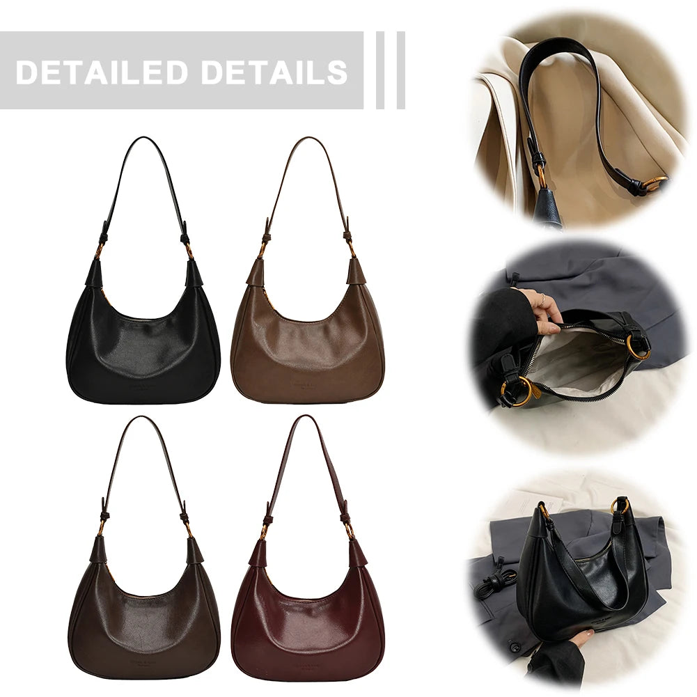 Women PU Leather Shoulder Bag With Adjustable Strap Crossbody Zipper Work Travel