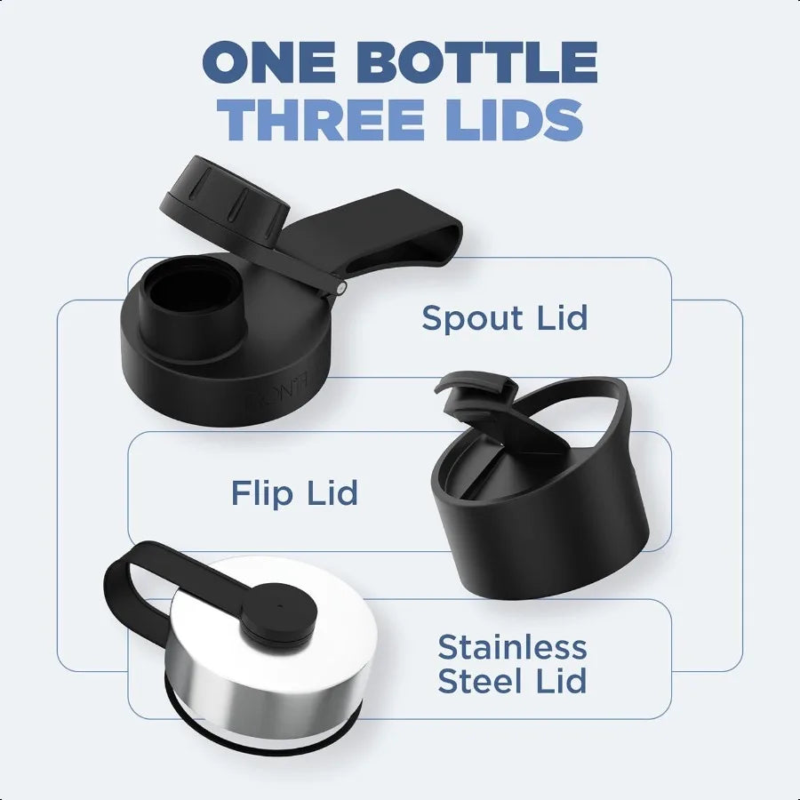 Stainl Steel Water Bottle Hydration Flask 40 oz Midnight Black with 3 Lids