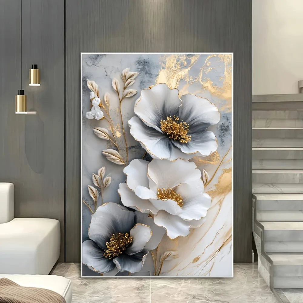 Modern Luxury Floral Canvas Mural Framed 3D Painting Bedroom